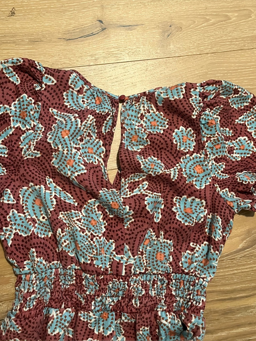 Anthropologie Rust Red and Cream Floral Wide-Leg Jumpsuit - Picture 6 of 12